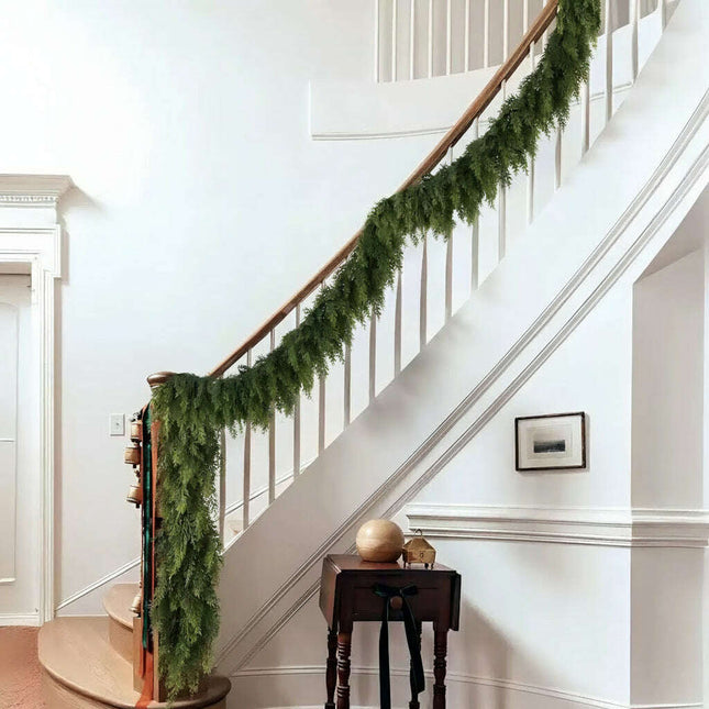 Christmas Pine Needle Garland Soft Rubber Feel Norfolk Pine Cypress Rattan - Très Elite