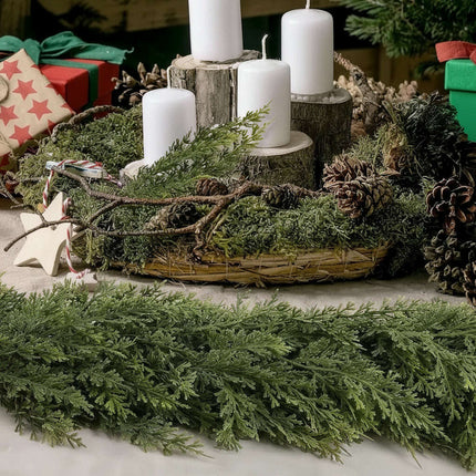 Christmas Pine Needle Garland Soft Rubber Feel Norfolk Pine Cypress Rattan - Très Elite