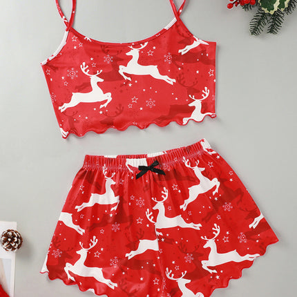 Christmas Santa Claus Elk Print Sleeveless Shorts Simple Casual Two-piece Home Clothes - Très Elite
