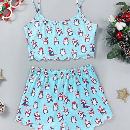Christmas Santa Claus Elk Print Sleeveless Shorts Simple Casual Two-piece Home Clothes - Très Elite
