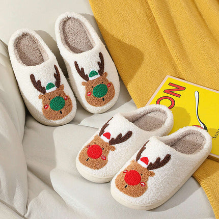 Christmas Shoes Winter Home Slippers Elk Soft Cozy Bedroom Slipper Slip On House Shoes - Très Elite