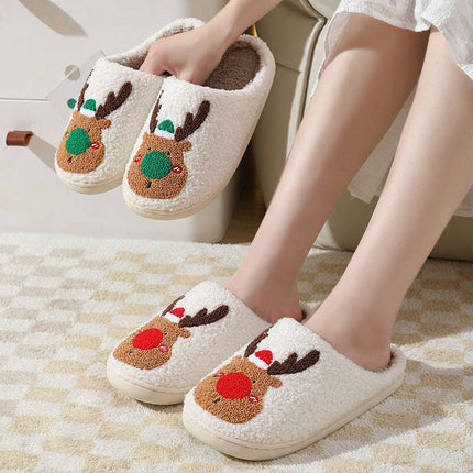 Christmas Shoes Winter Home Slippers Elk Soft Cozy Bedroom Slipper Slip On House Shoes - Très Elite