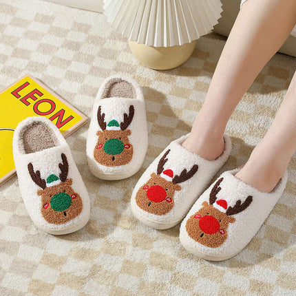 Christmas Shoes Winter Home Slippers Elk Soft Cozy Bedroom Slipper Slip On House Shoes - Très Elite