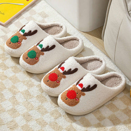 Christmas Shoes Winter Home Slippers Elk Soft Cozy Bedroom Slipper Slip On House Shoes - Très Elite