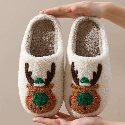 Christmas Shoes Winter Home Slippers Elk Soft Cozy Bedroom Slipper Slip On House Shoes - Très Elite