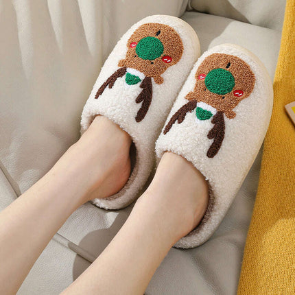 Christmas Shoes Winter Home Slippers Elk Soft Cozy Bedroom Slipper Slip On House Shoes - Très Elite