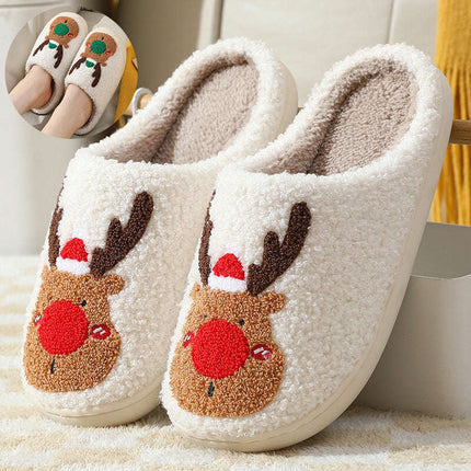 Christmas Shoes Winter Home Slippers Elk Soft Cozy Bedroom Slipper Slip On House Shoes - Très Elite