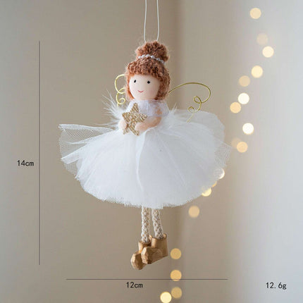 Christmas White Tulle Skirt Golden Wings Angel Girl Pendant..