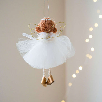 Christmas White Tulle Skirt Golden Wings Angel Girl Pendant - Très Elite