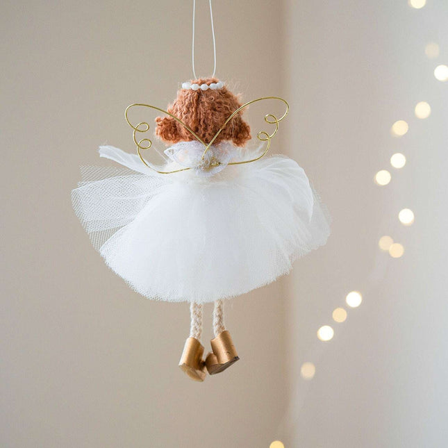 Christmas White Tulle Skirt Golden Wings Angel Girl Pendant- Très Elite- Très Elite