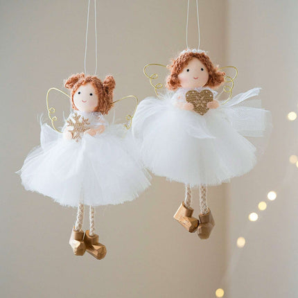 Christmas White Tulle Skirt Golden Wings Angel Girl Pendant - Très Elite