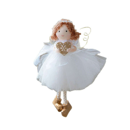 Christmas White Tulle Skirt Golden Wings Angel Girl Pendant - Très Elite