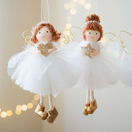 Christmas White Tulle Skirt Golden Wings Angel Girl Pendant - Très Elite