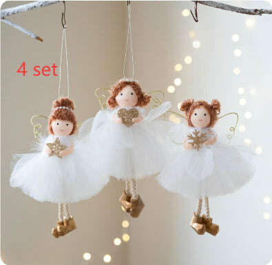 Christmas White Tulle Skirt Golden Wings Angel Girl Pendant..