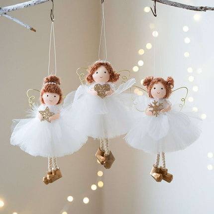 Christmas White Tulle Skirt Golden Wings Angel Girl Pendant - Très Elite