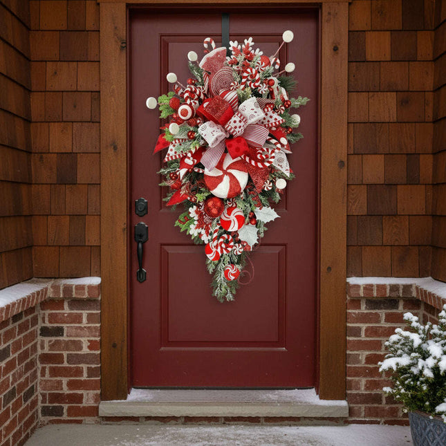 Christmas Wreath Candy Upside Down Tree Garland Artificial Xmas Ornament Hpme Porch Window Door Wall Hanging Decoration - Très Elite