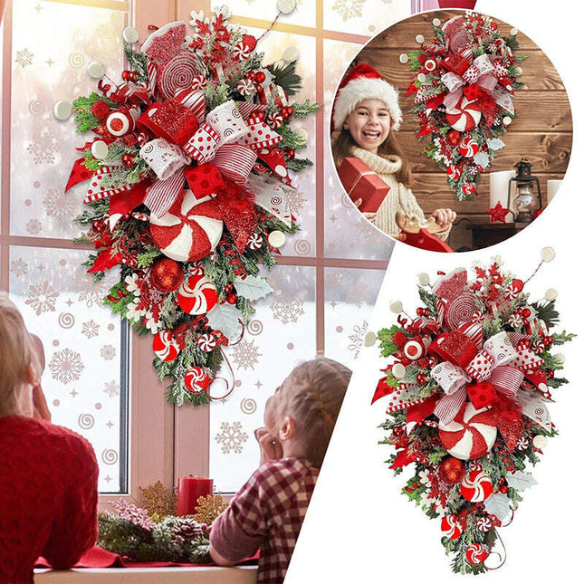 Christmas Wreath Candy Upside Down Tree Garland Artificial Xmas Ornament Hpme Porch Window Door Wall Hanging Decoration - Très Elite