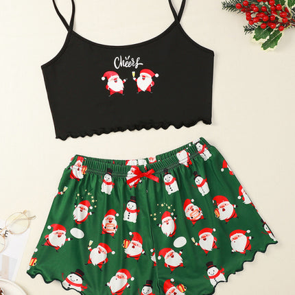 Christmas letter elk Christmas hat print sleeveless shorts simple casual two-piece home clothes - Très Elite