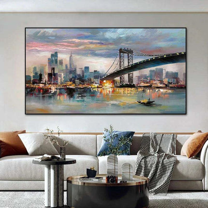 City Serenity: Contemporary Urban Oil Painting for Modern Spaces - Très Elite