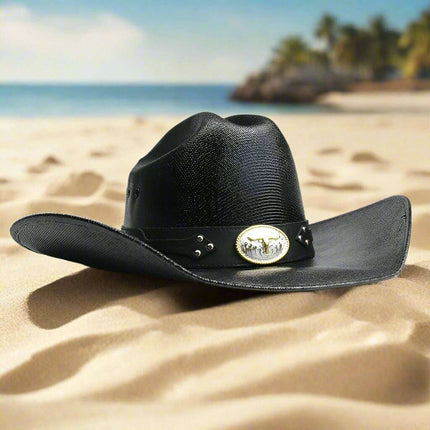 Classic Waterproof Cowboy Hat with Unique Cowhead Detail - Trendy Straw Sun Protection Accessory - Très Elite