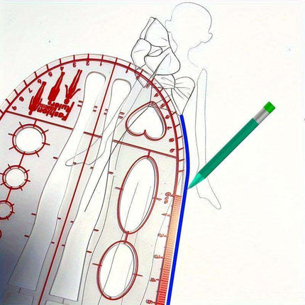Clear Fashion Illustration Ruler Set with Dress Form Templates for Student Design and BJD Doll Outfit Sketching - Très Elite