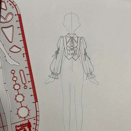 Clear Fashion Illustration Ruler Set with Dress Form Templates for Student Design and BJD Doll Outfit Sketching - Très Elite