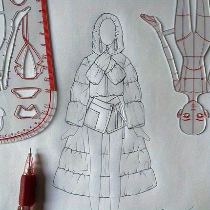Clear Fashion Illustration Ruler Set with Dress Form Templates for Student Design and BJD Doll Outfit Sketching - Très Elite