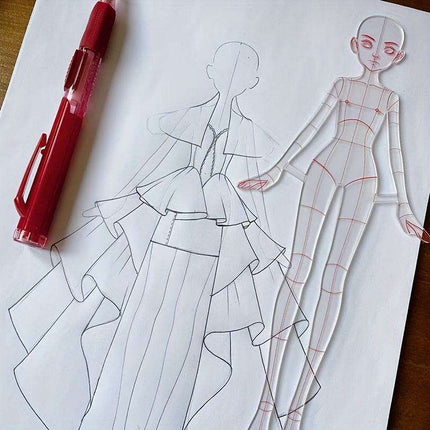 Clear Fashion Illustration Ruler Set with Dress Form Templates for Student Design and BJD Doll Outfit Sketching - Très Elite