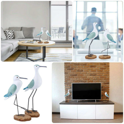 Coastal Bliss Wooden Seabird Figurine Set - Elegant Nautical Accents for Beachy Home Interiors - Très Elite