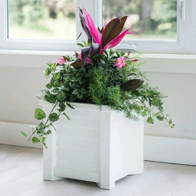 Coastal Elegance 16" Self-Watering Square Planter - Ideal for Outdoor Gardens