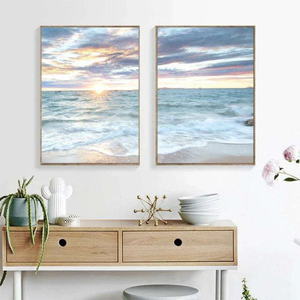 Coastal Serenity Sunrise Canvas Print - Ocean Waves Home Decor - Très Elite