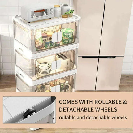 Collapsible 18-Gallon Storage Bin with Clear Access Doors and Rolling Wheels - Optimize Your Organization! - Très Elite