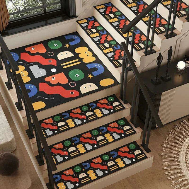 Colorful Cartoon Graffiti Non-Slip Stair Tread Mat - Stylish and Absorbent Safety Cover
