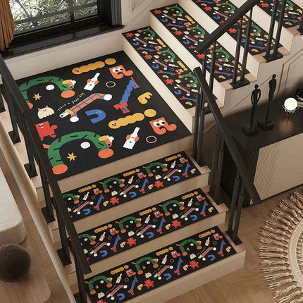 Colorful Cartoon Graffiti Non-Slip Stair Tread Mat - Stylish and Absorbent Safety Cover