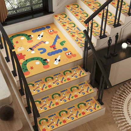 Colorful Cartoon Graffiti Non-Slip Stair Tread Mat - Stylish and Absorbent Safety Cover