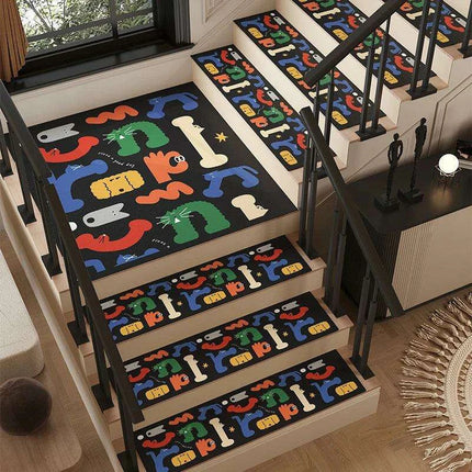 Colorful Cartoon Graffiti Non-Slip Stair Tread Mat - Stylish and Absorbent Safety Cover