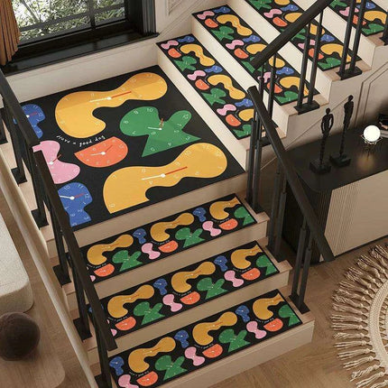 Colorful Cartoon Graffiti Non-Slip Stair Tread Mat - Stylish and Absorbent Safety Cover