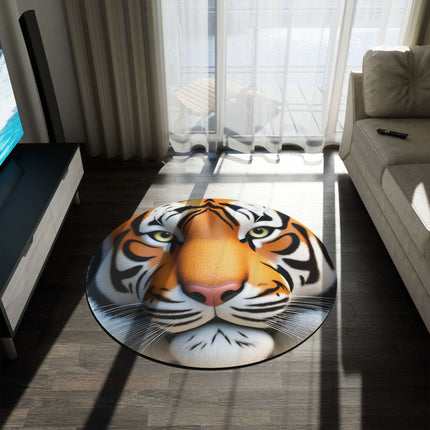 Colorful Chenille Round Rug with Vibrant Tiger Design - 60x60 Inch by Maison d'Elite