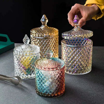 Colorful Diamond Glass Storage Jars for Candy and Sugar - 300ML & 600ML Options - Très Elite