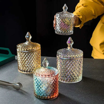 Colorful Diamond Glass Storage Jars for Candy and Sugar - 300ML & 600ML Options - Très Elite