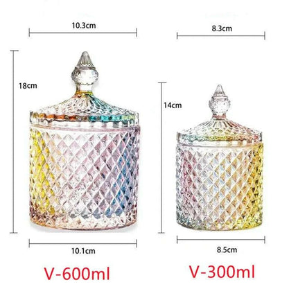 Colorful Diamond Glass Storage Jars for Candy and Sugar - 300ML & 600ML Options - Très Elite