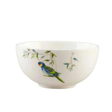 Colorful Parrot-Themed Porcelain Dining Collection: Bowl, Cup, Saucer, and Serving Tray - Très Elite