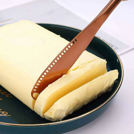 Colorful Stainless Steel Spreader Knife with Unique Hole Design - Effortless Butter and Cheese Application! - Très Elite