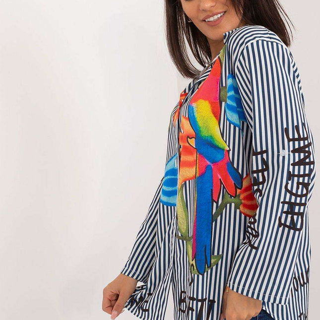 Colorful Striped Womens Shirt Italy Moda Long Sleeve
