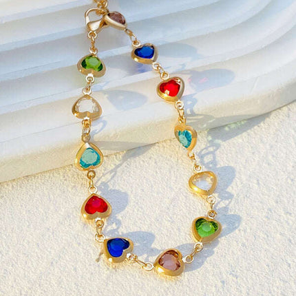 Colorful love zircon bracelet Personalized temperament alloy heart-shaped dopamine bracelet - Très Elite