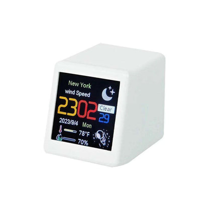 Compact Smart WIFI Weather Station Clock with Customizable GIFs and Photo Album for Gaming Spaces..