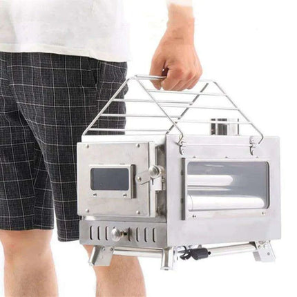 Compact Stainless Steel Outdoor Wood Stove with Chimney for Cooking and Heating - Très Elite