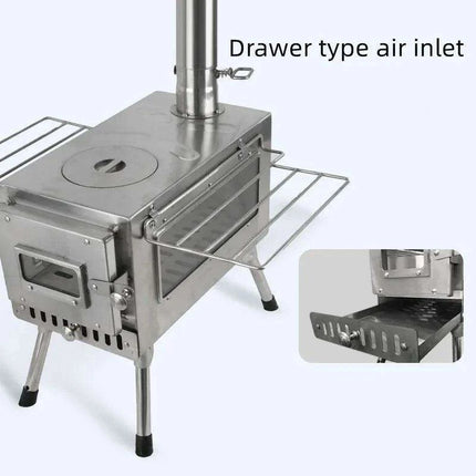 Compact Stainless Steel Outdoor Wood Stove with Chimney for Cooking and Heating - Très Elite