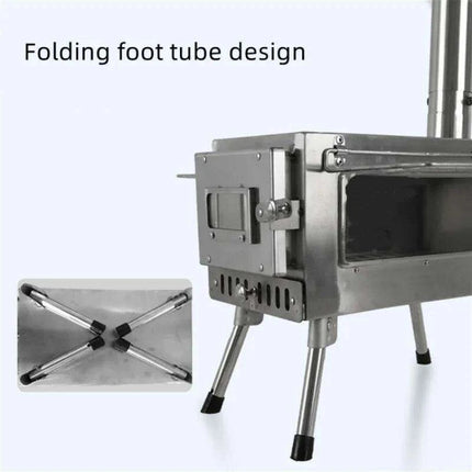 Compact Stainless Steel Outdoor Wood Stove with Chimney for Cooking and Heating - Très Elite
