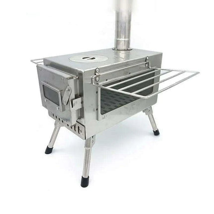 Compact Stainless Steel Outdoor Wood Stove with Chimney for Cooking and Heating - Très Elite